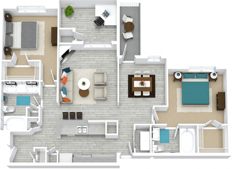 Floor plan for 2 beds, 2 baths, 1140 sqft